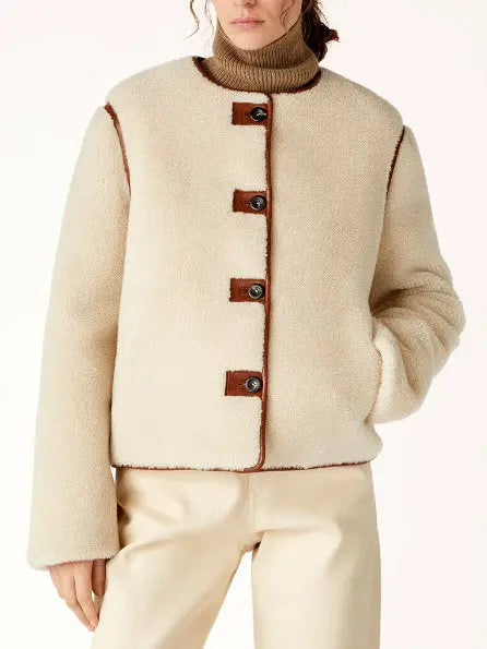 Shearling Jacket with Leather Tabs and Trim Branna Couture