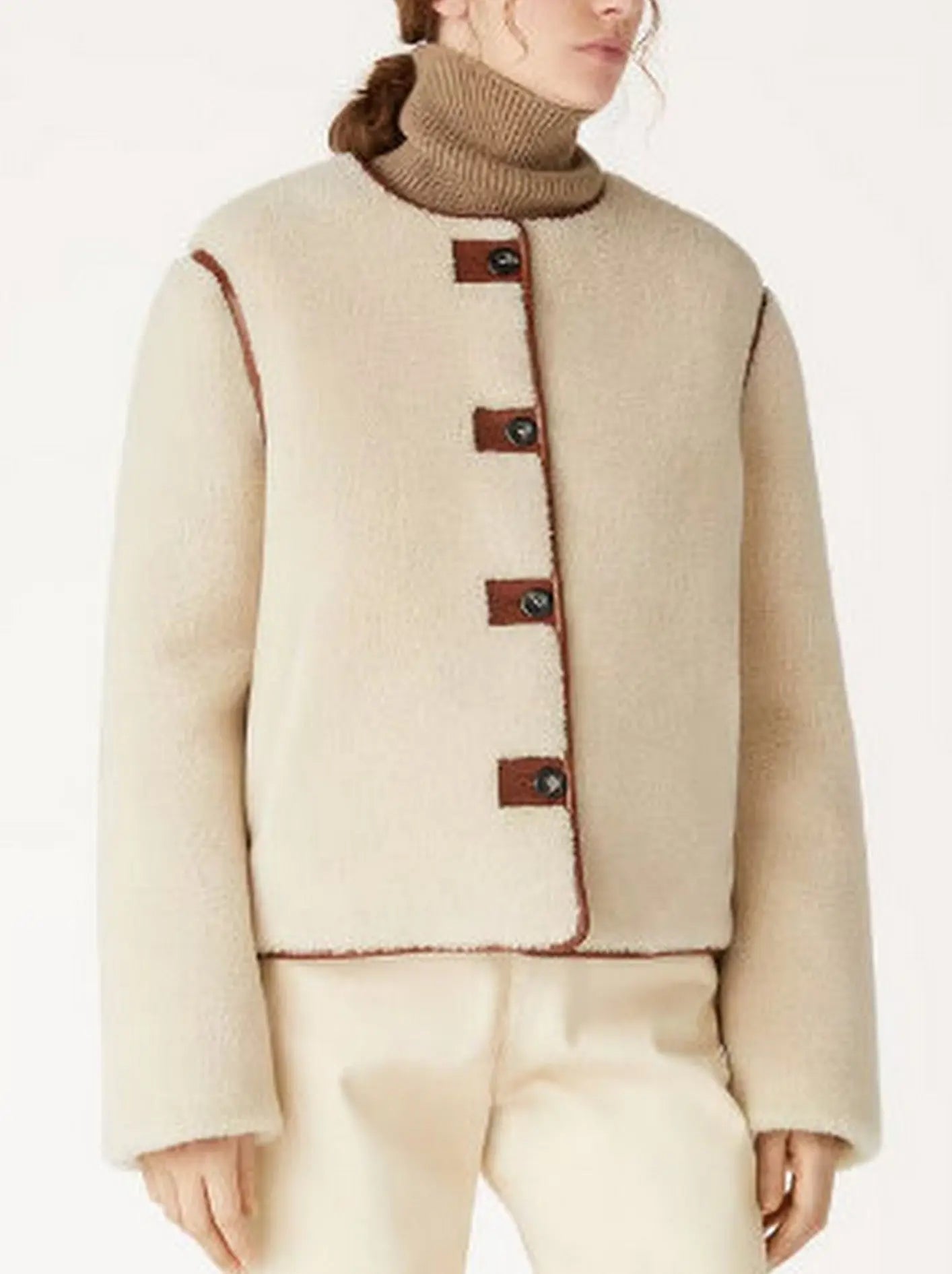 Shearling Jacket with Leather Tabs and Trim Branna Couture