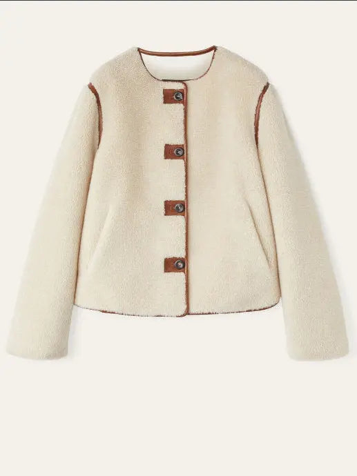 Shearling Jacket with Leather Tabs and Trim Branna Couture