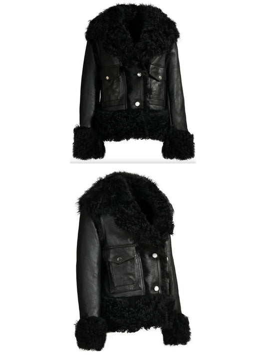 Shearling Leather Bomber Jacket - Branna Couture