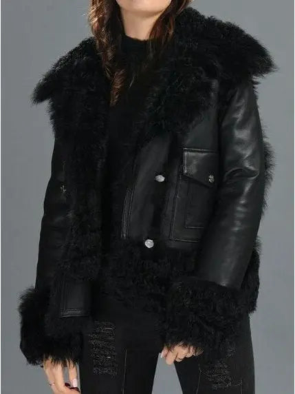 Shearling Leather Bomber Jacket - Branna Couture