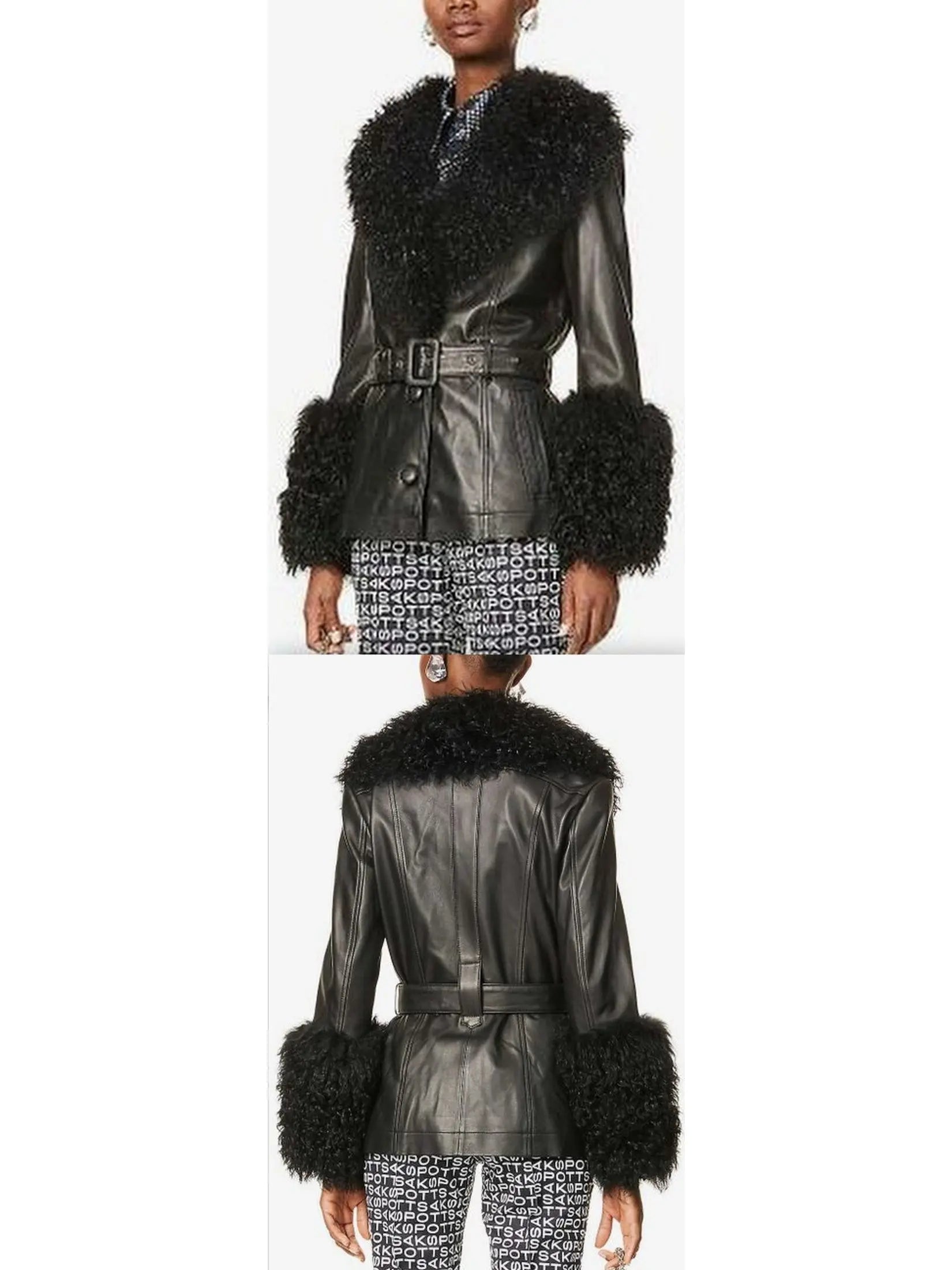 Shearling-Trim Leather Jacket, Black - Branna Couture