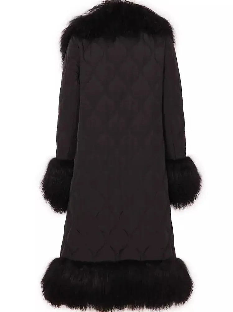 Shearling-Trim Quilted Long Coat - Branna Couture