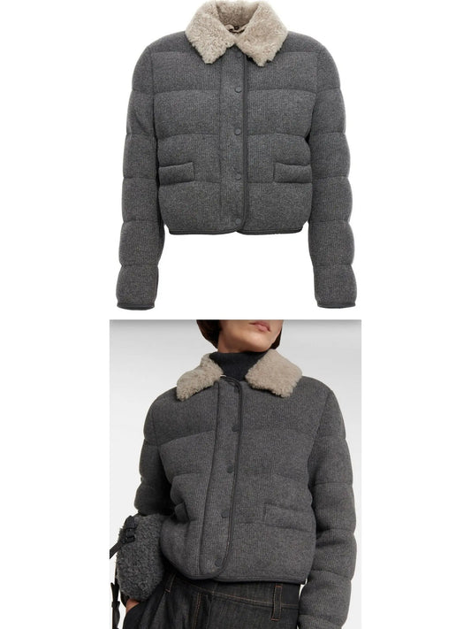 Shearling-Trimmed Jacket, Gray - Branna Couture