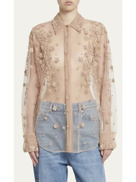 Sheer Embroidered Shirt - Branna Couture