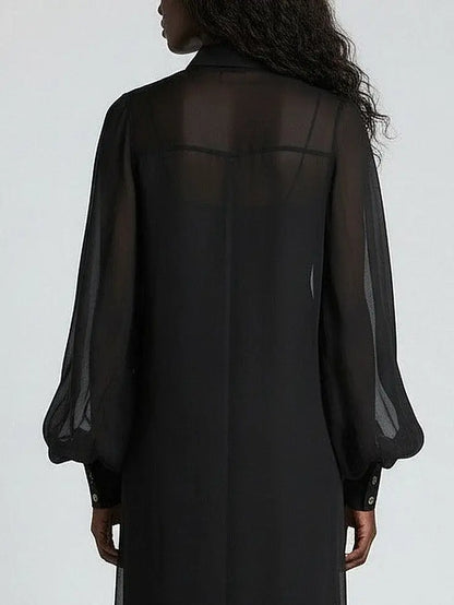 Sheer Button-Front Maxi Dress with Detachable Slip - Dresses