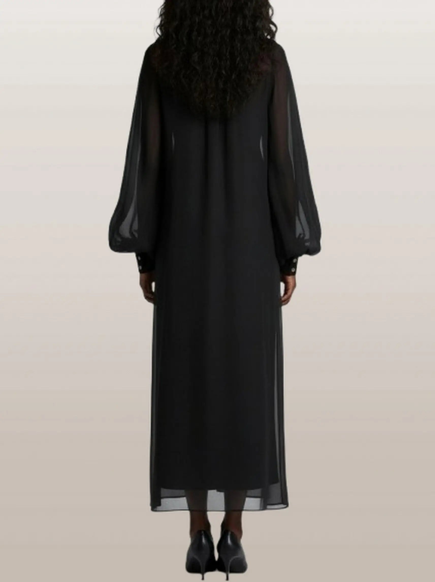 Sheer Button-Front Maxi Dress with Detachable Slip - Dresses