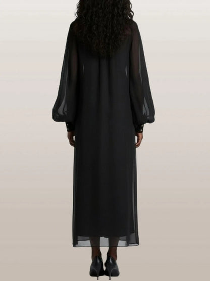 Sheer Button-Front Maxi Dress with Detachable Slip - Dresses