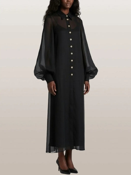 Sheer Button-Front Maxi Dress with Detachable Slip - Dresses