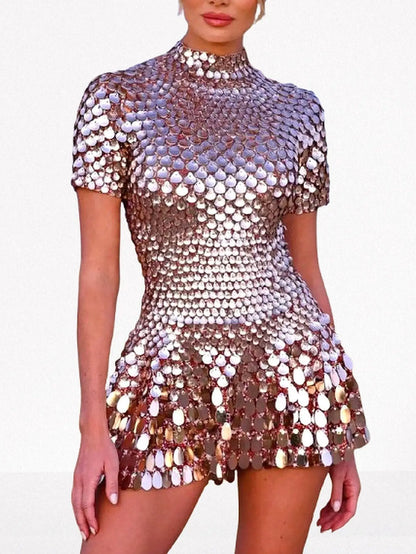 Shell Paillette-Embellished Skater Mini Dress - Dresses