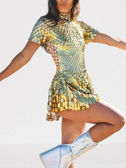 Shell Paillette-Embellished Skater Mini Dress - Dresses