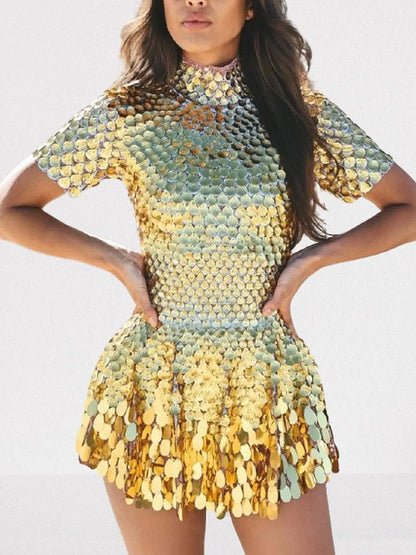 Shell Paillette-Embellished Skater Mini Dress - Dresses