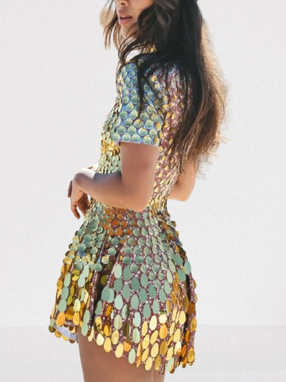 Shell Paillette-Embellished Skater Mini Dress - Dresses
