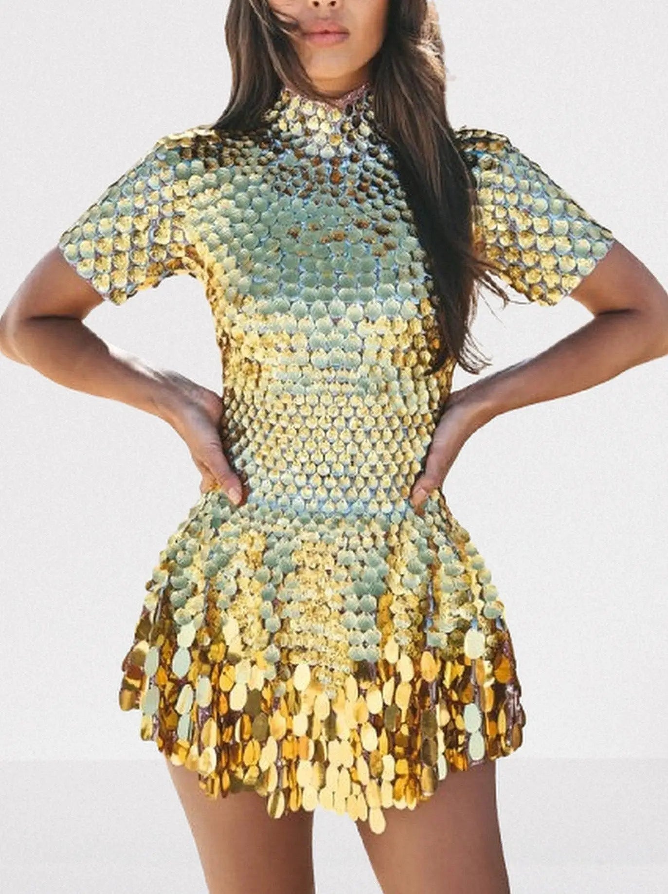 Shell Paillette-Embellished Skater Mini Dress - Dresses