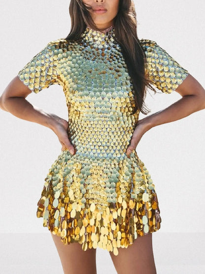 Shell Paillette-Embellished Skater Mini Dress - Dresses