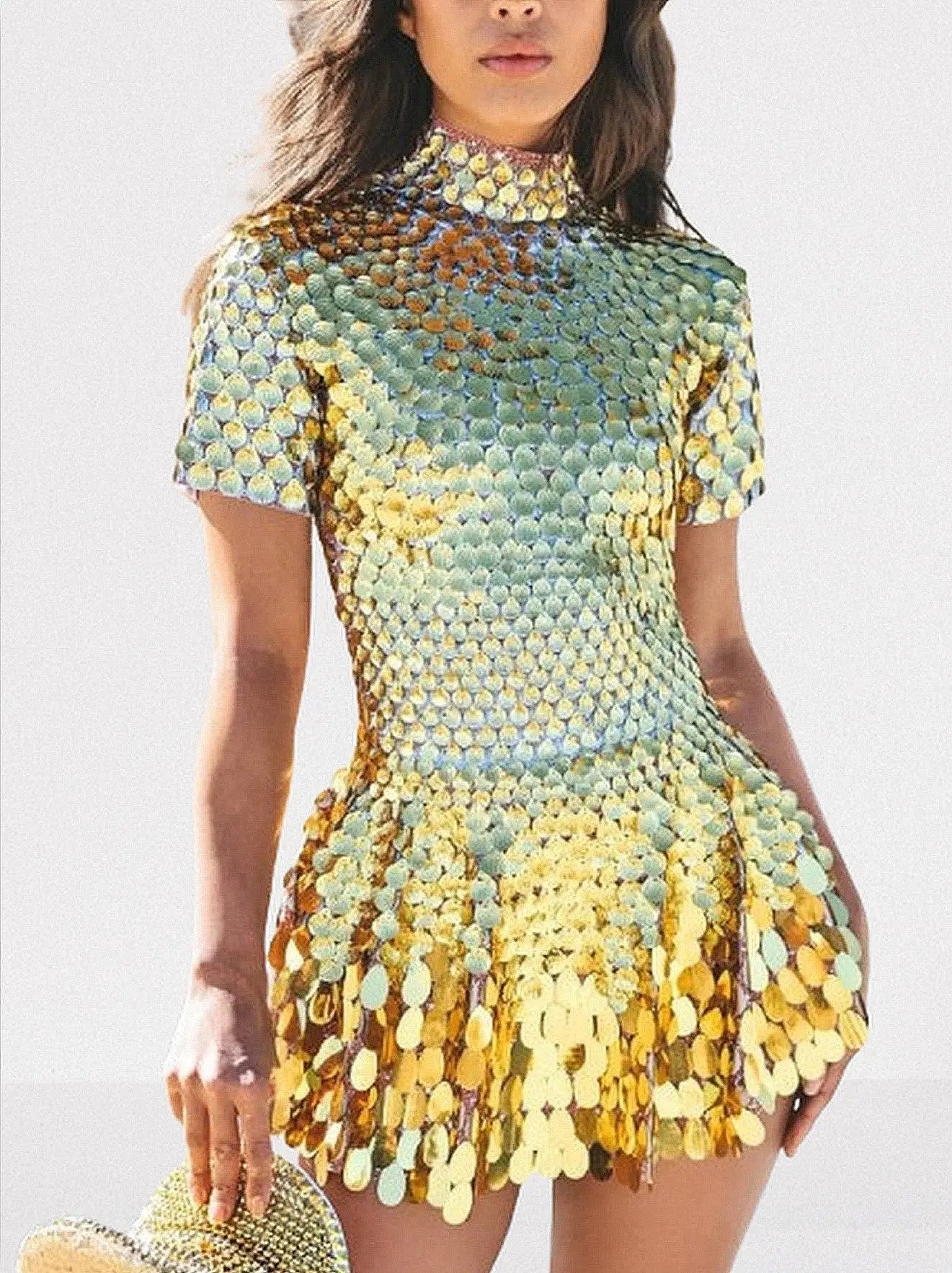 Shell Paillette-Embellished Skater Mini Dress - Dresses