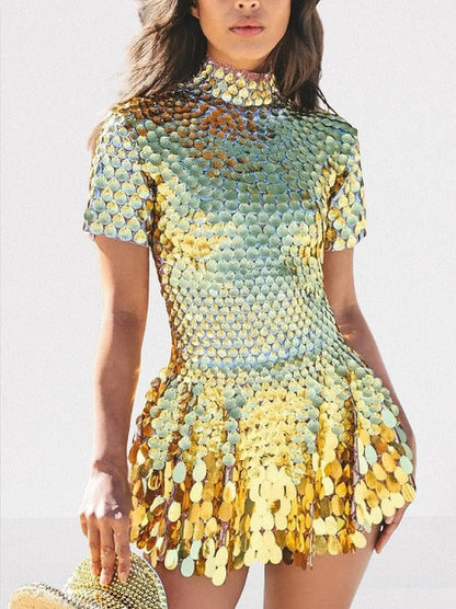 Shell Paillette-Embellished Skater Mini Dress - Dresses