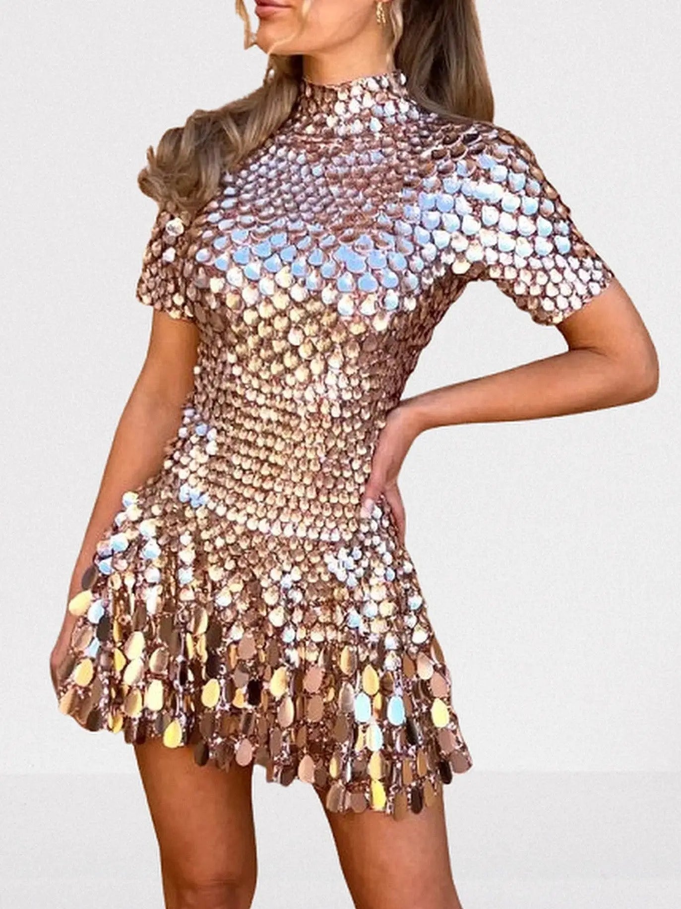 Shell Paillette-Embellished Skater Mini Dress - Dresses