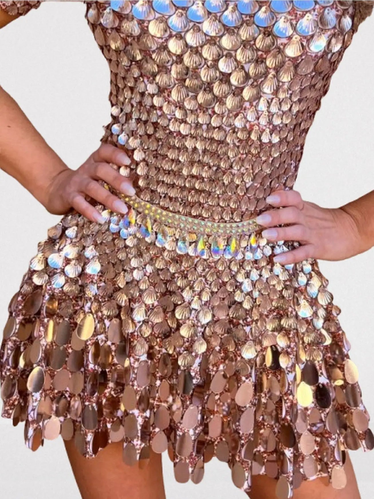 Shell Paillette-Embellished Skater Mini Dress - Dresses