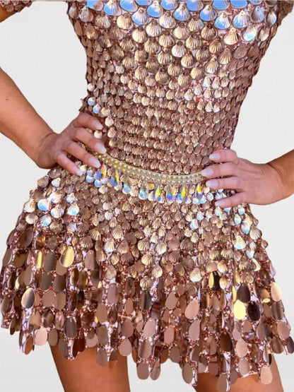 Shell Paillette-Embellished Skater Mini Dress - Dresses