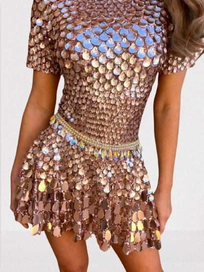 Shell Paillette-Embellished Skater Mini Dress - Dresses