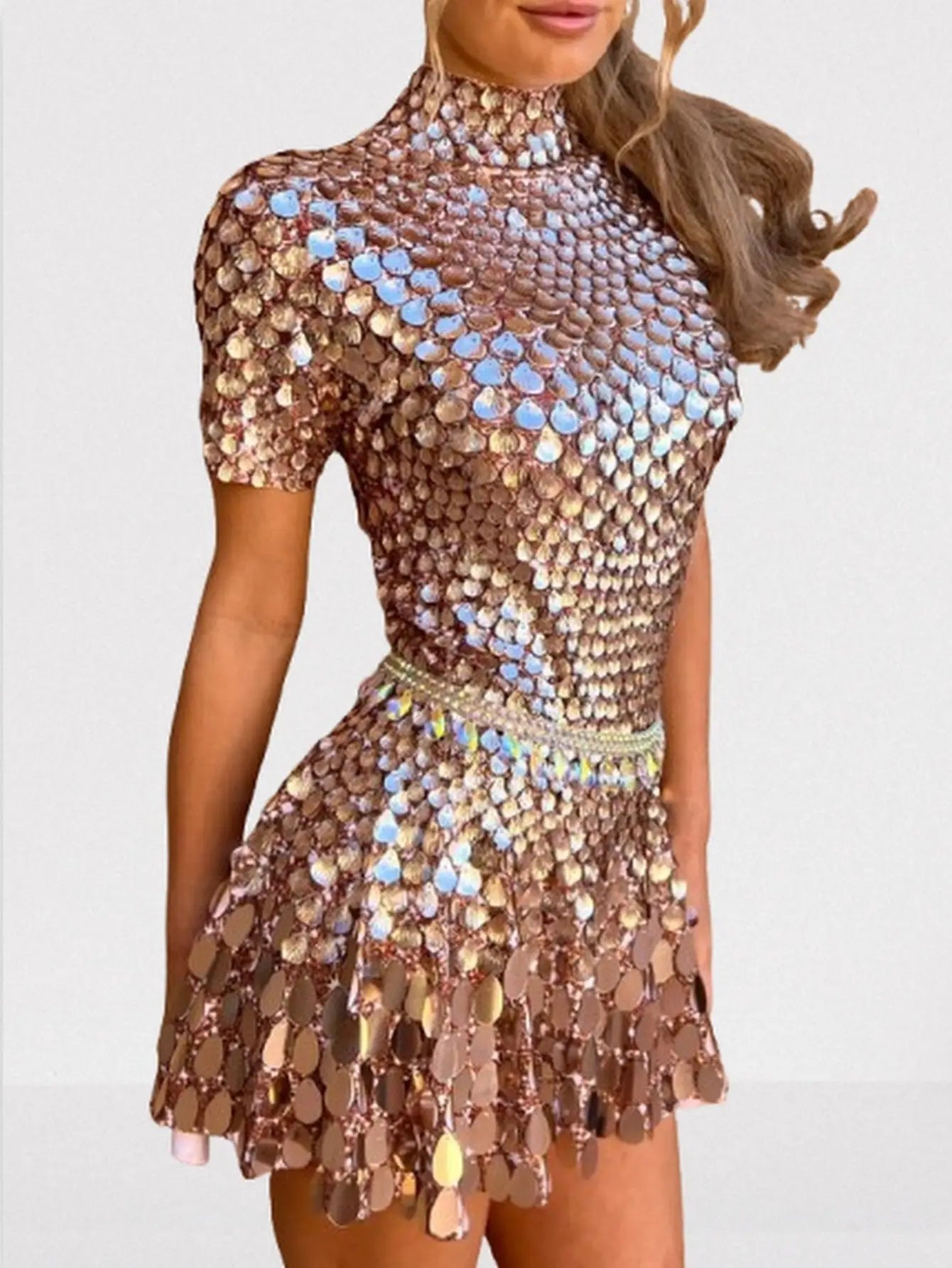 Shell Paillette-Embellished Skater Mini Dress - Dresses