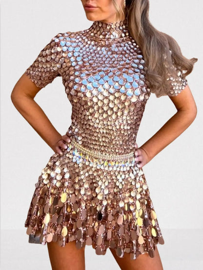 Shell Paillette-Embellished Skater Mini Dress - Dresses