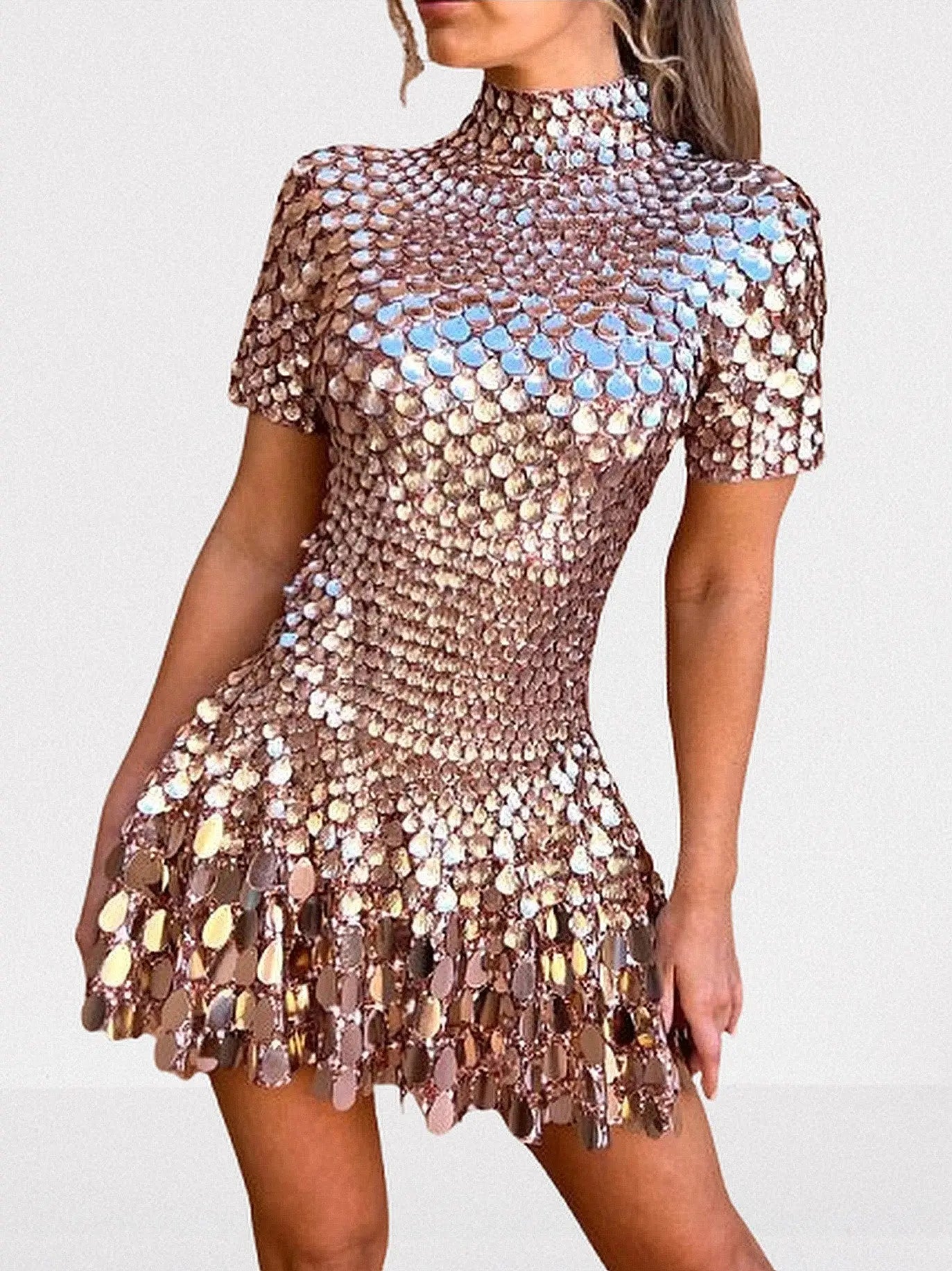Shell Paillette-Embellished Skater Mini Dress - Dresses