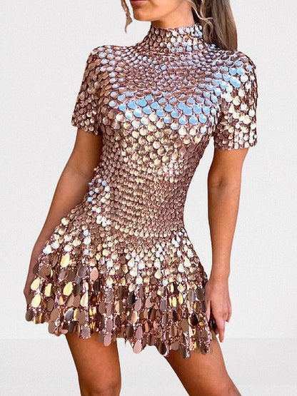 Shell Paillette-Embellished Skater Mini Dress - Dresses