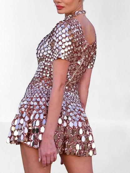 Shell Paillette-Embellished Skater Mini Dress - Dresses