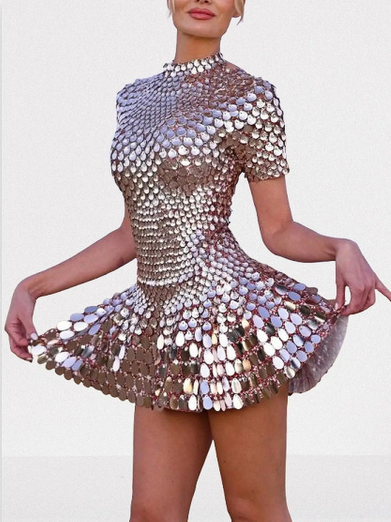 Shell Paillette-Embellished Skater Mini Dress - Dresses