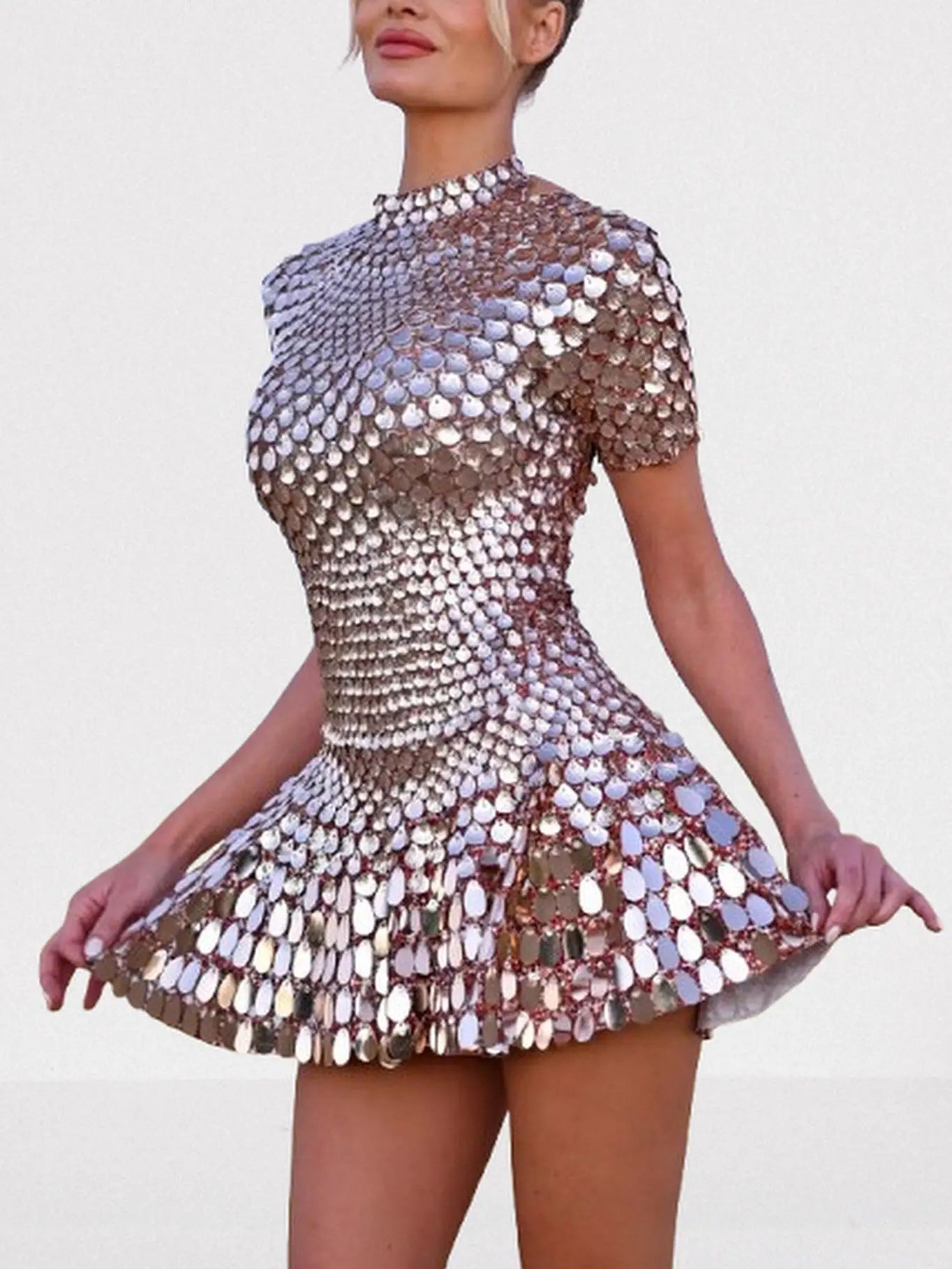 Shell Paillette-Embellished Skater Mini Dress - Dresses