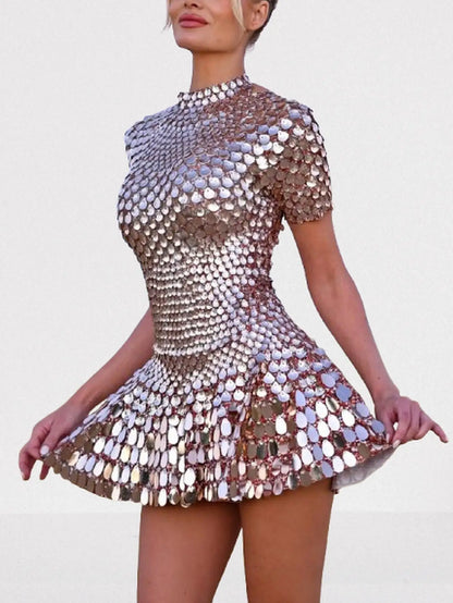 Shell Paillette-Embellished Skater Mini Dress - Dresses