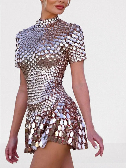 Shell Paillette-Embellished Skater Mini Dress - Dresses