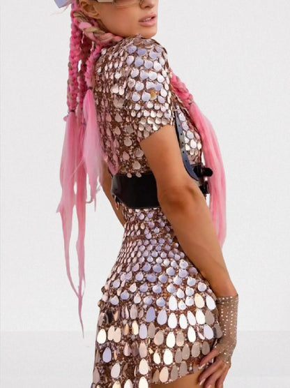 Shell Paillette-Embellished Skater Mini Dress - Dresses