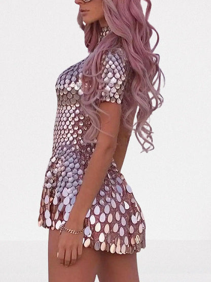 Shell Paillette-Embellished Skater Mini Dress - Dresses