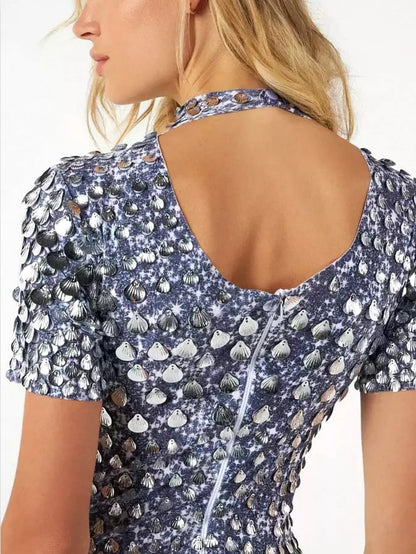 Shell Paillette Sequin-Embellished A-Line Mini Dress - Dresses