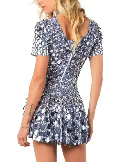 Shell Paillette Sequin-Embellished A-Line Mini Dress - Dresses