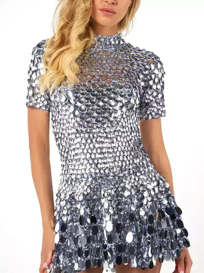 Shell Paillette Sequin-Embellished A-Line Mini Dress - Dresses
