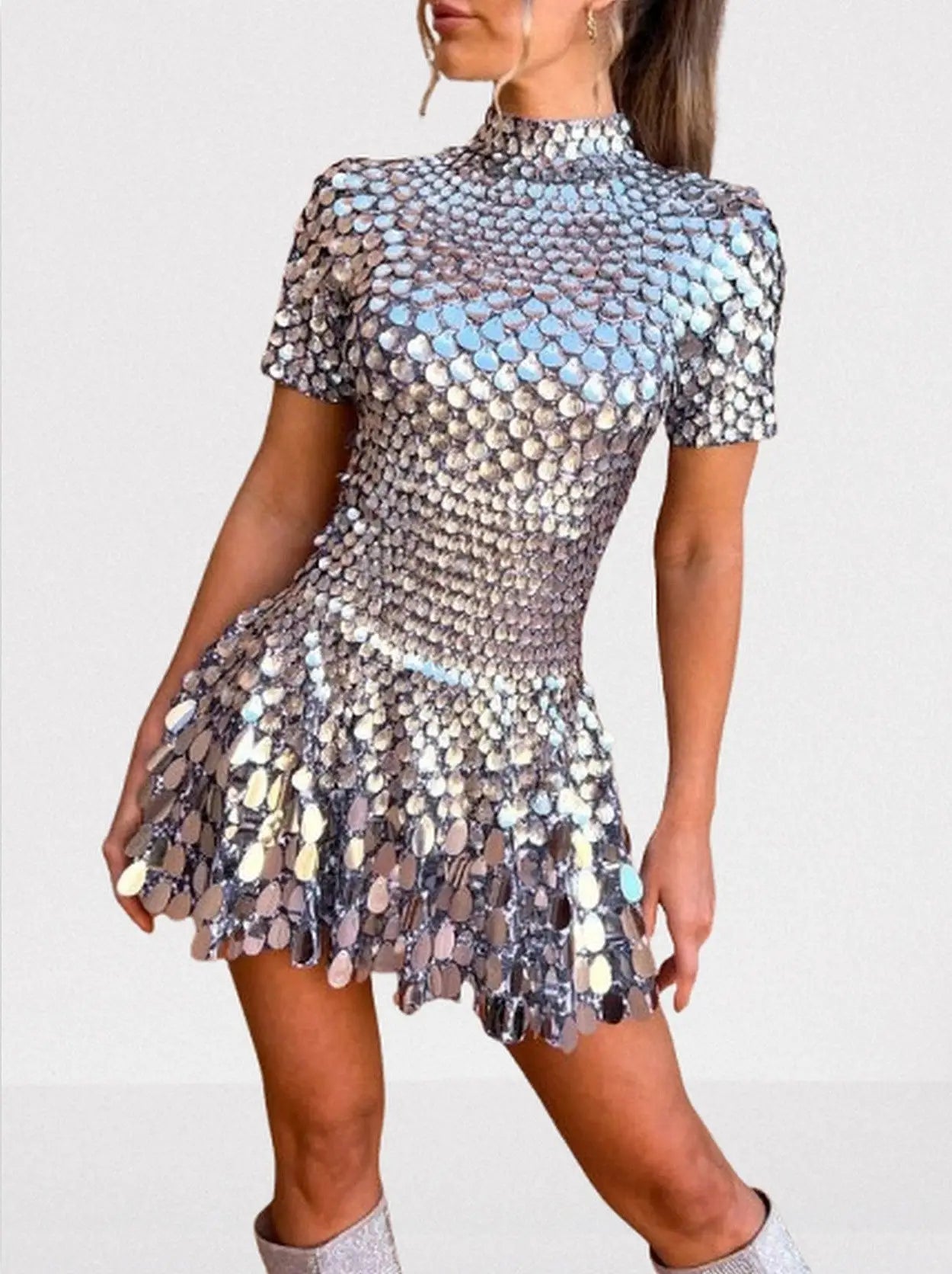 Shell Paillette Sequin-Embellished A-Line Mini Dress - Dresses