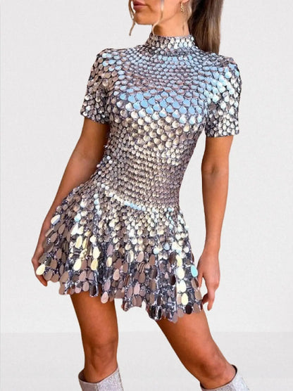 Shell Paillette Sequin-Embellished A-Line Mini Dress - Dresses