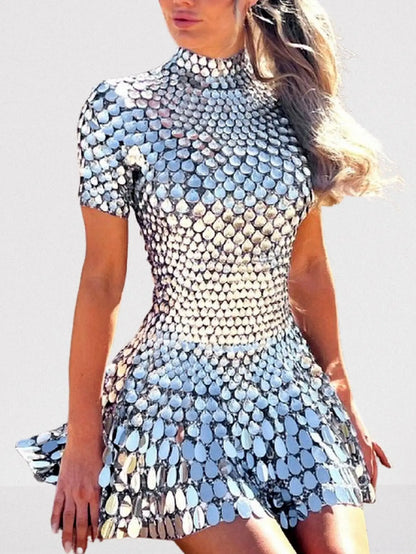 Shell Paillette Sequin-Embellished A-Line Mini Dress - Dresses