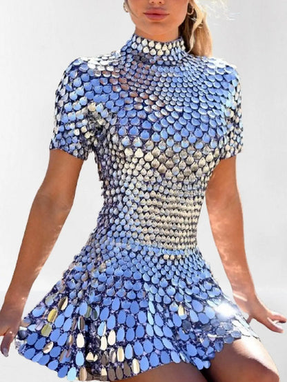 Shell Paillette Sequin-Embellished A-Line Mini Dress - Dresses