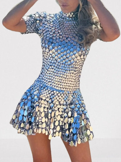 Shell Paillette Sequin-Embellished A-Line Mini Dress - Dresses
