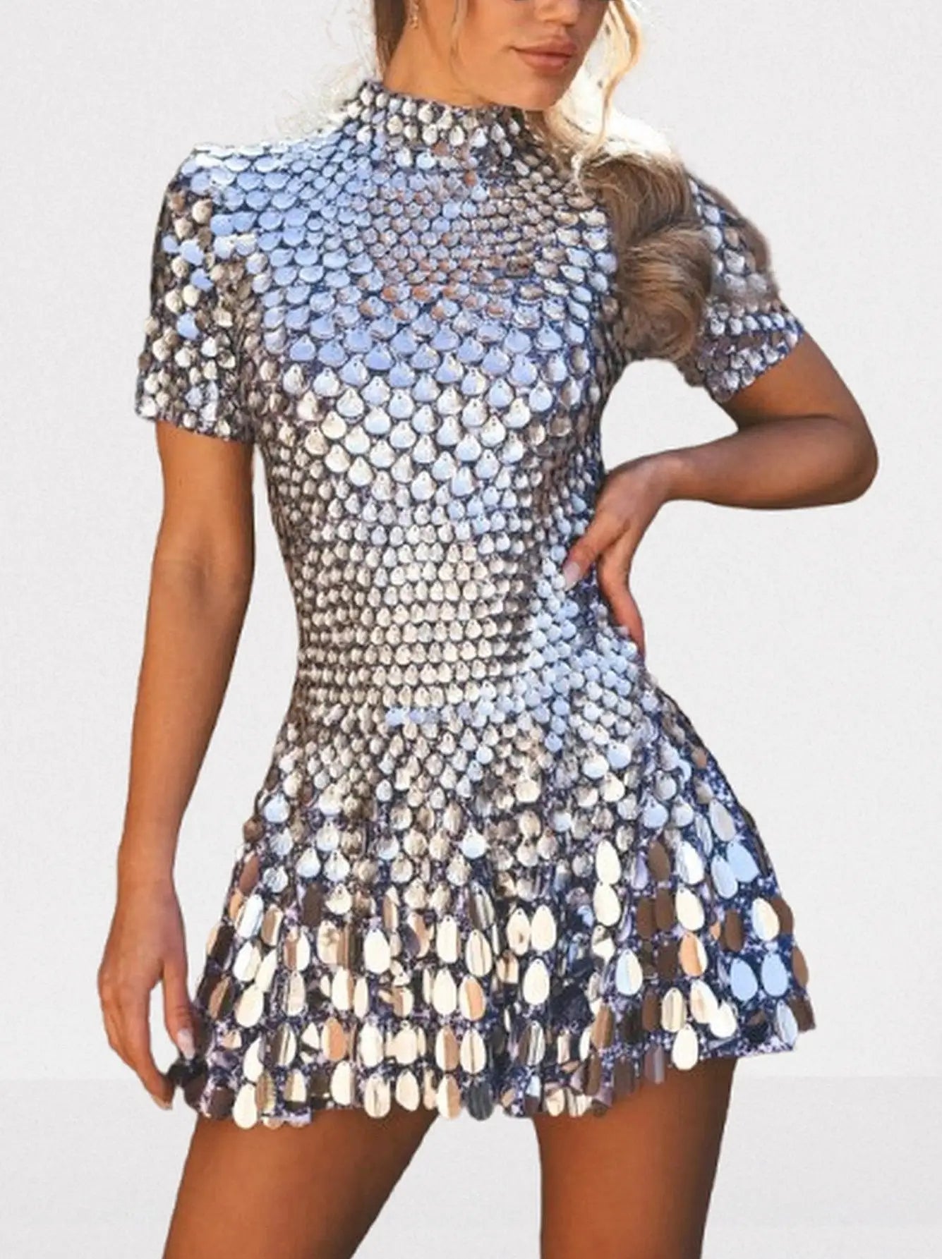 Shell Paillette Sequin-Embellished A-Line Mini Dress - Dresses