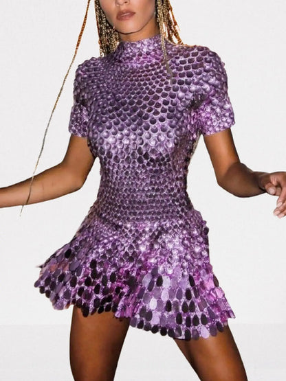Shell Paillette Sequin-Embellished A-Line Mini Dress - Dresses