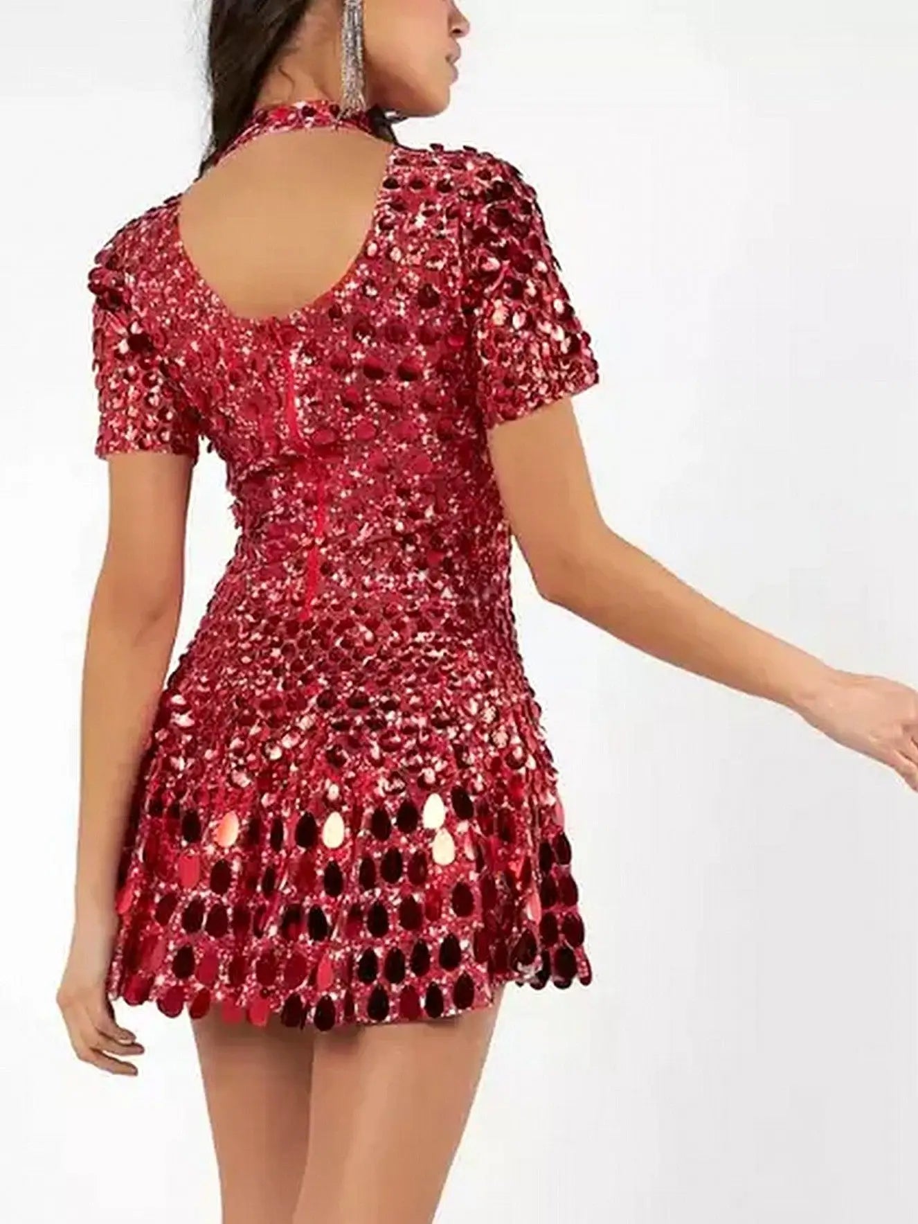Shell Sequin Paillette-Embellished Fit & Flare Mini Dress - Dresses