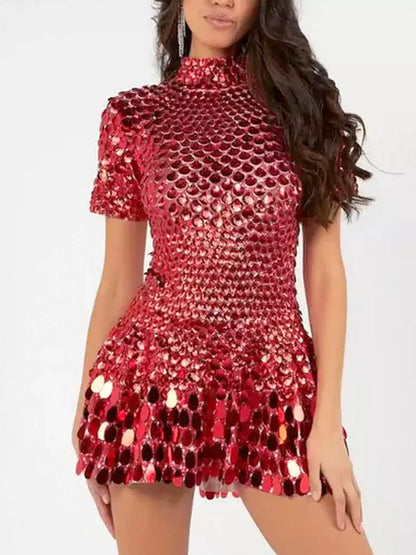 Shell Sequin Paillette-Embellished Fit & Flare Mini Dress - Dresses