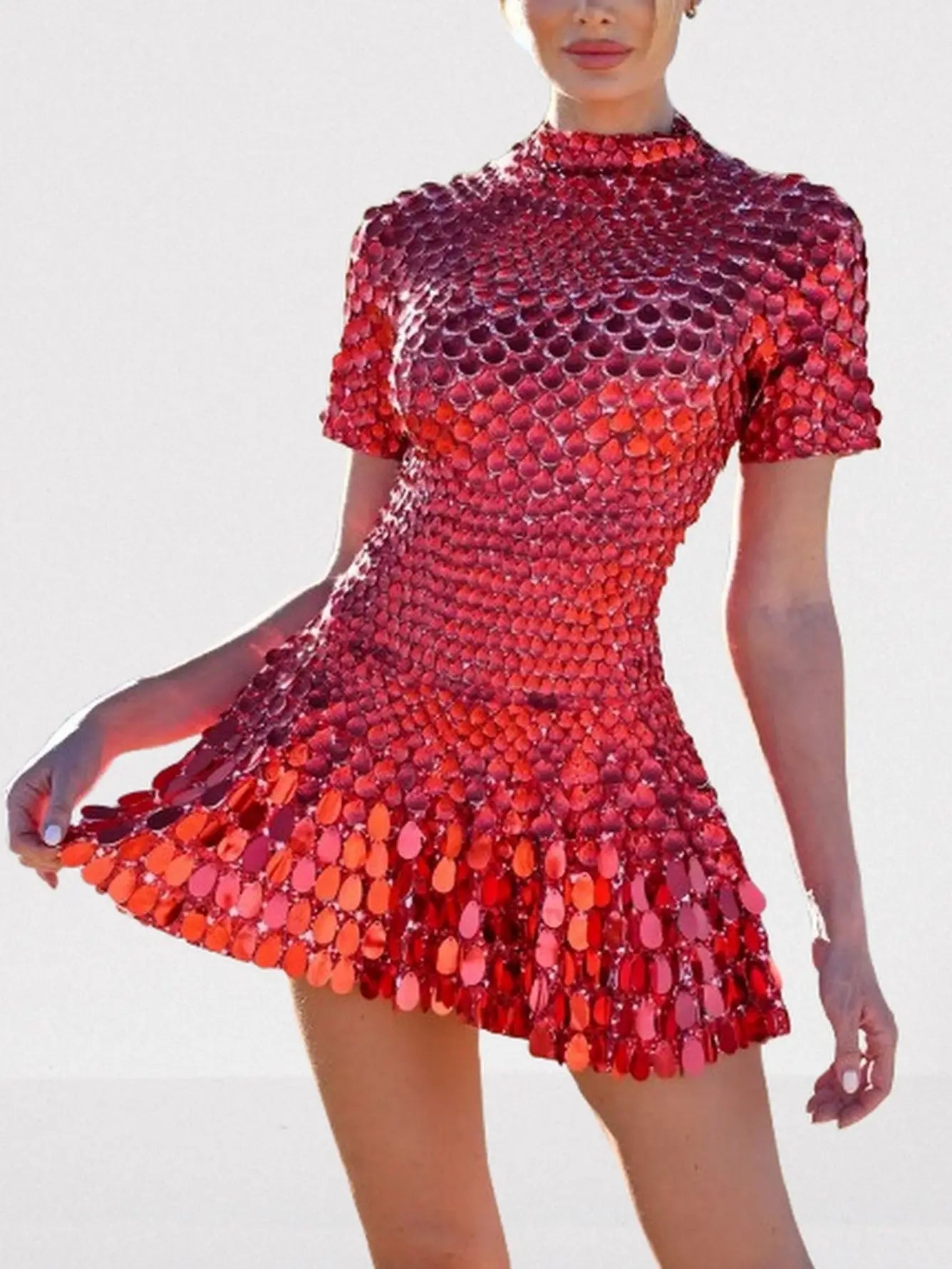 Shell Sequin Paillette-Embellished Fit & Flare Mini Dress - Dresses