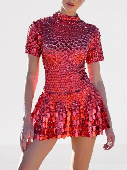 Shell Sequin Paillette-Embellished Fit & Flare Mini Dress - Dresses